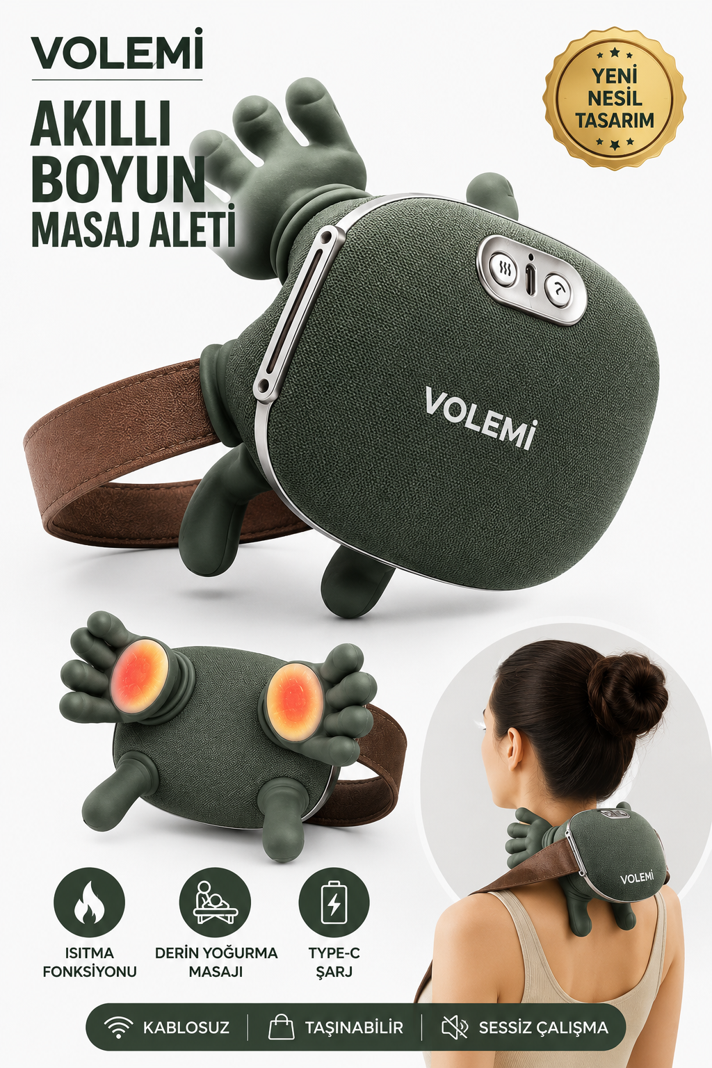 Parmakla Yoğuran El Masaj Aleti Isıtmalı (Taşınabilir, Şarjlı) | Boyun, Sırt, Omuz, Bacak