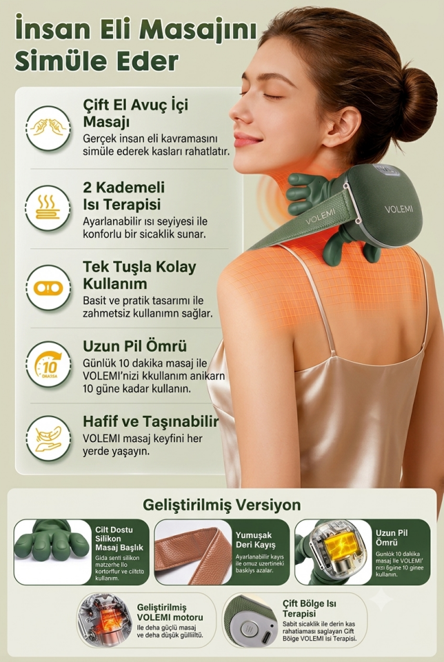 Parmakla Yoğuran El Masaj Aleti Isıtmalı (Taşınabilir, Şarjlı) | Boyun, Sırt, Omuz, Bacak