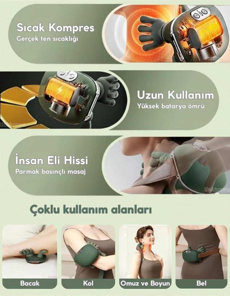 Parmakla Yoğuran El Masaj Aleti Isıtmalı (Taşınabilir, Şarjlı) | Boyun, Sırt, Omuz, Bacak